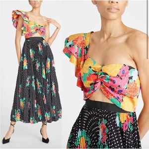 NWT Amur Cleopatra One-Shoulder Pleated Cut Out Dress Black Pop Dot Size 2